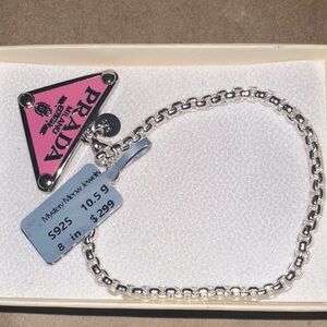Prada Pink Charm and S925 Silver Logo Chain Bracelet 8inches
